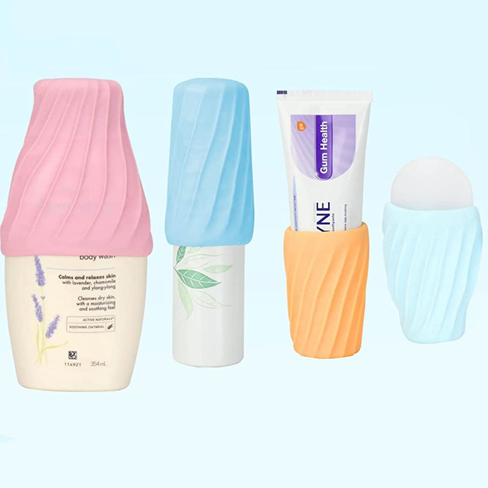 (4er Set) Auslaufsichere Flaschenabdeckung Reise Auslaufschutz für Shampoo / Conditioner / Duschgel - Bunt