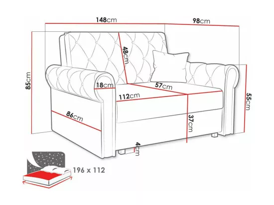 Canapé convertible Columbus 199, Boîte de literie, 85x148x98cm