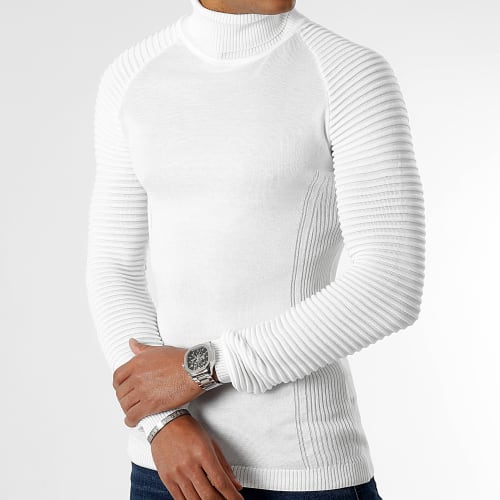 Pull Col Roulé Avec Empiecement JUM-14 Blanc