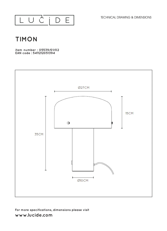 Lucide Timon tafellamp medium messing
