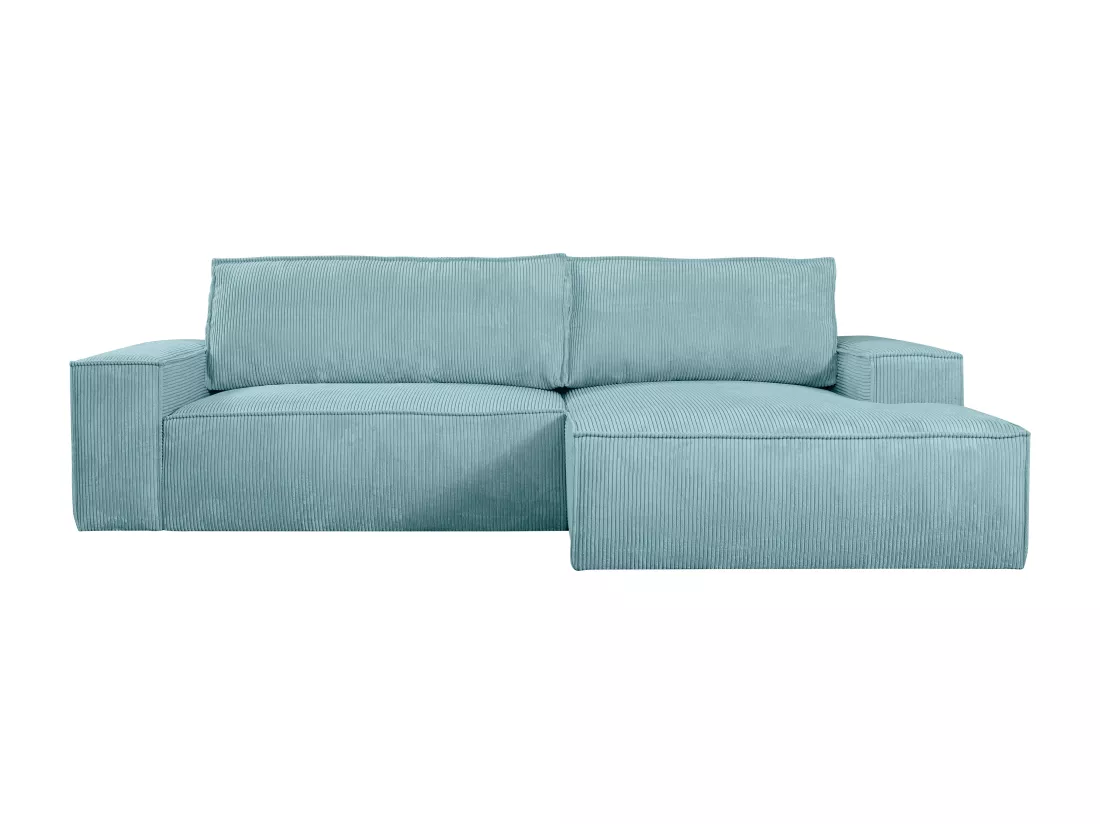 Canapé d'angle droit convertible en velours côtelé bleu turquoise AMELIA