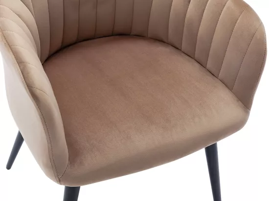 Lot de 6 chaises avec accoudoirs en velours et métal noir - Beige - ELEANA