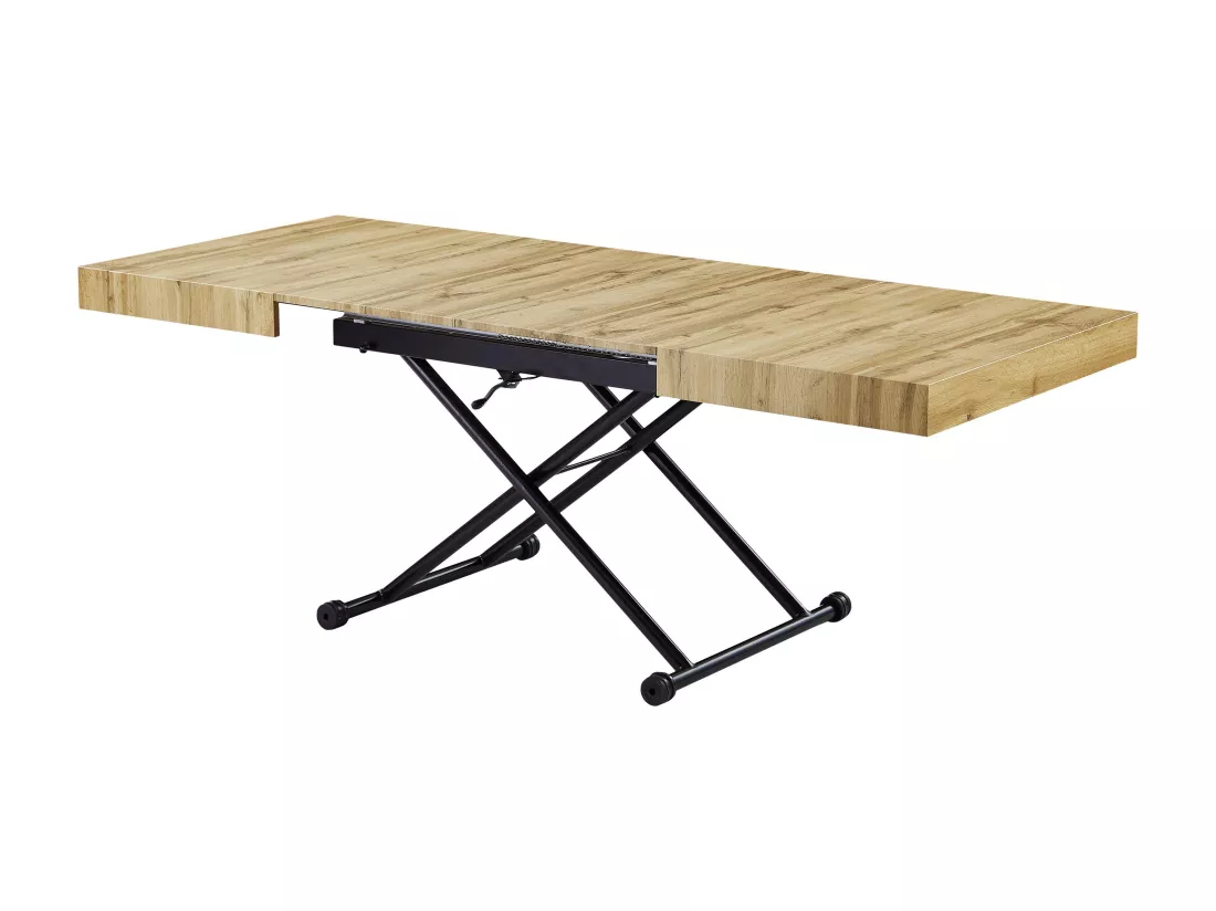 Table extensible et relevable 2 en 1 - MDF et acier - Naturel et noir - MORIALA