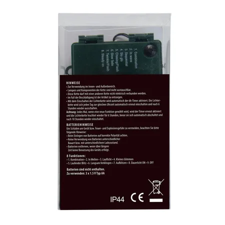 Idena 120er LED Lichterkette, warmweiß, innen und außen, 8 Funktionen, batterieb., Timer