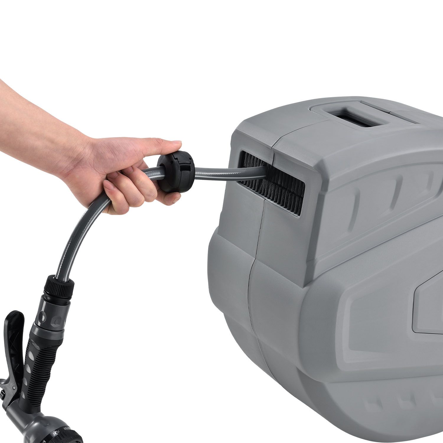 Juskys Schlauchtrommel Flowwater 10 m – Schlauchbox mit flexibler Wandhalterung & Aufrollautomatik