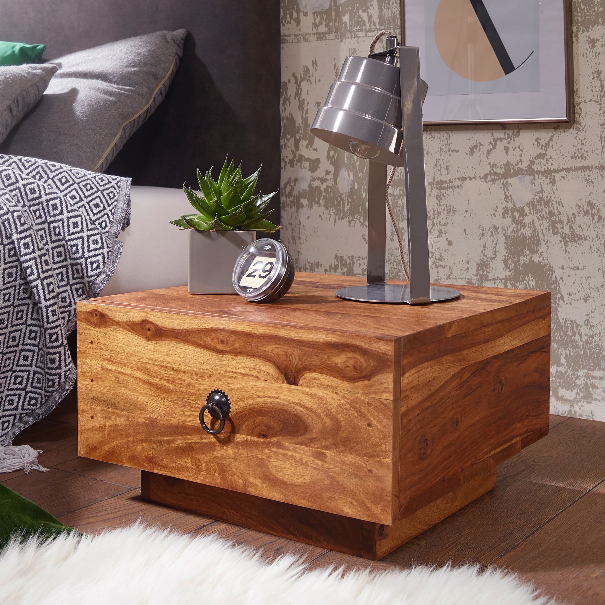 KADIMA DESIGN Massivholz Nachttisch NAKO: Landhausstil, Schublade, 40x25x40 cm, handgefertigt