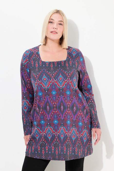 Longshirt, gemustert, A-Linie, Carree-Ausschnitt, Langarm