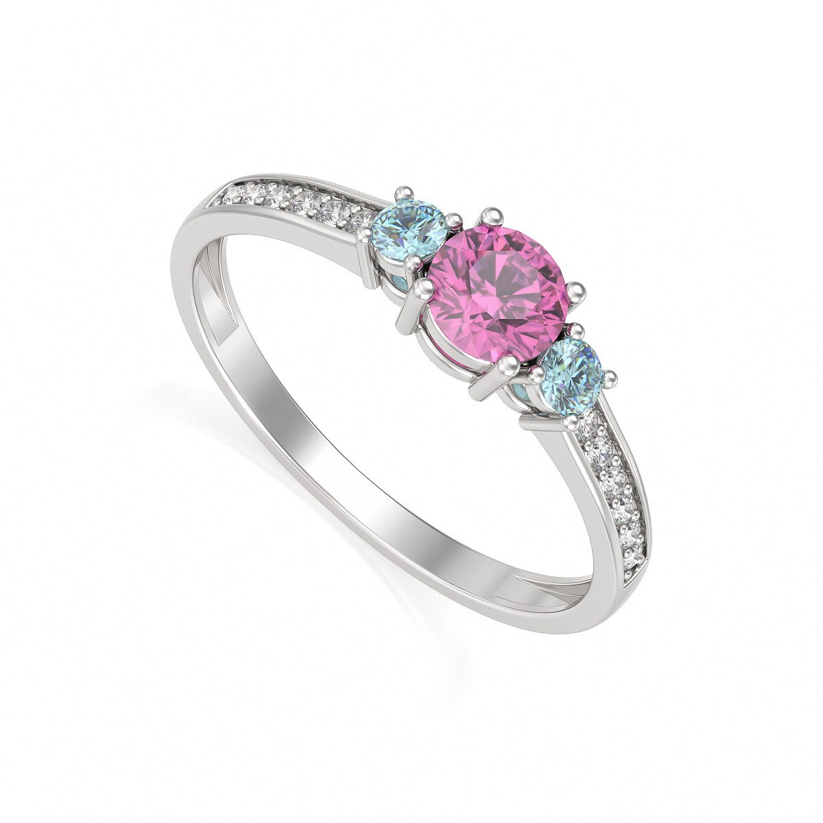 Bague ADEN Or 585 Blanc Tourmaline Aigue-Marine et diamants 1.65grs