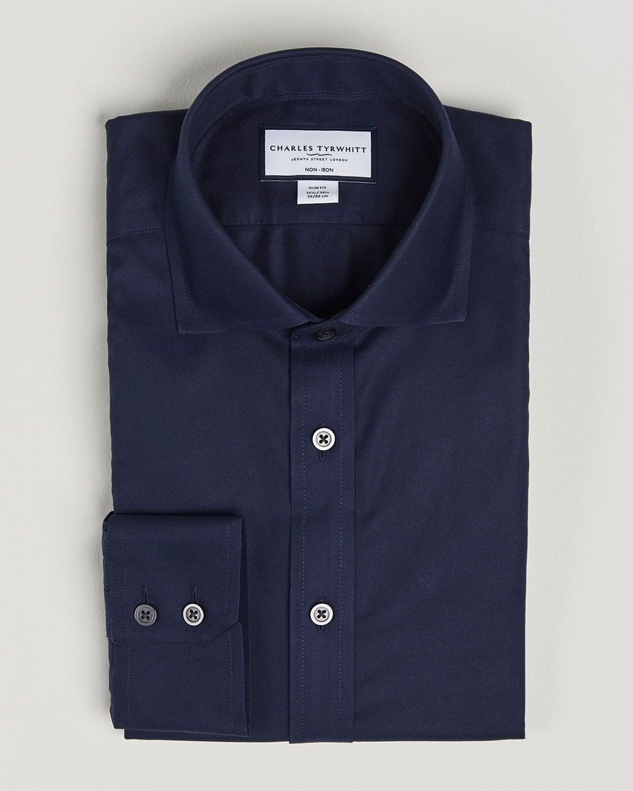 Charles Tyrwhitt Slim Fit Non Iron Cotton Twill Shirt Navy