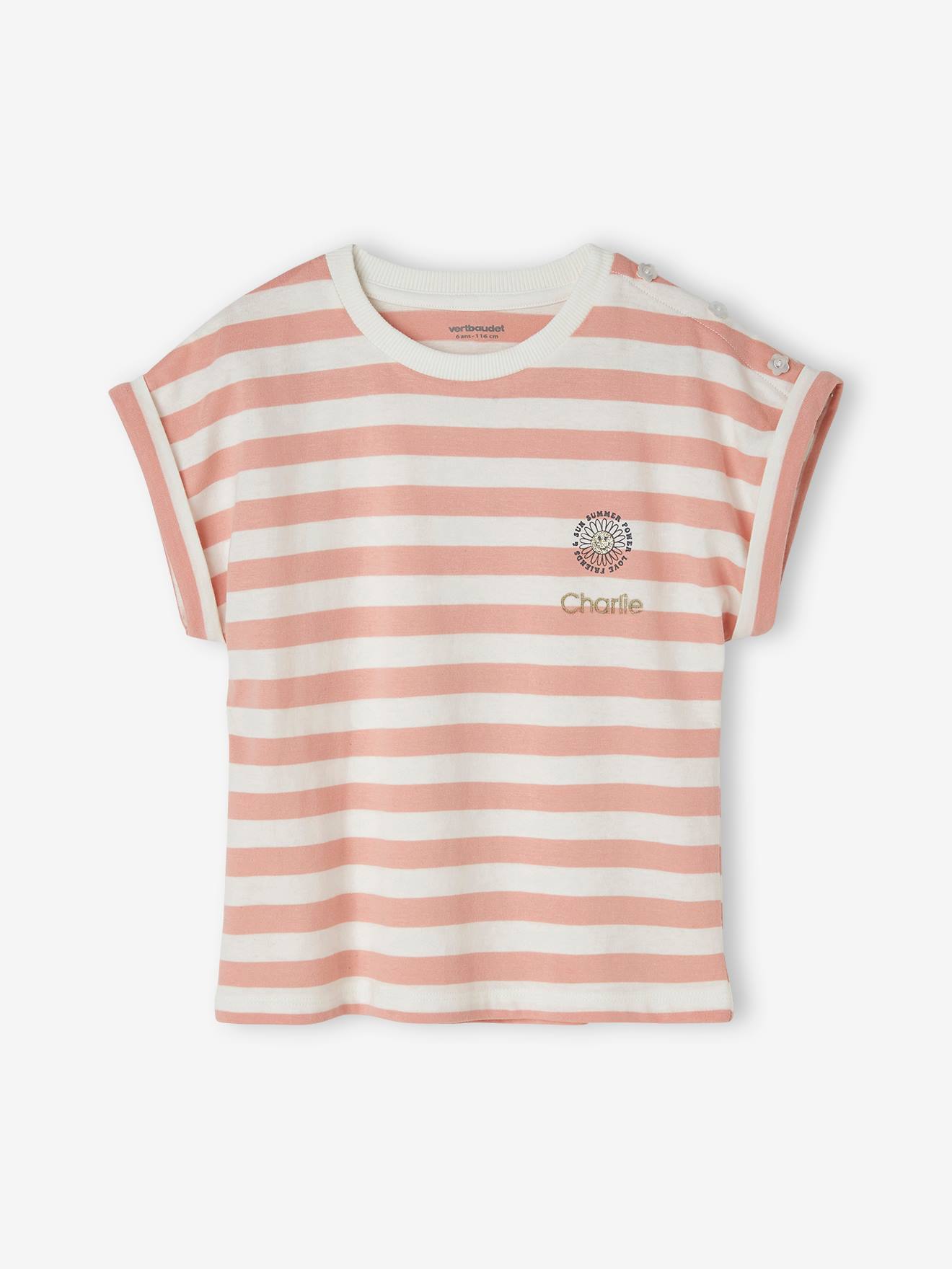 Camiseta listrada personalizável para meninas, listras rosa