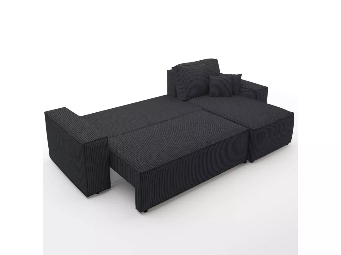 Canapé d'angle convertible réversible Lorenzo en velours côtelé Noir
