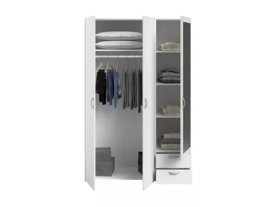 Armoire VARIA - Décor blanc - 3 portes battantes + miroir + 2 tiroirs - L 120 x H 185 x P 51 cm - PARISOT
