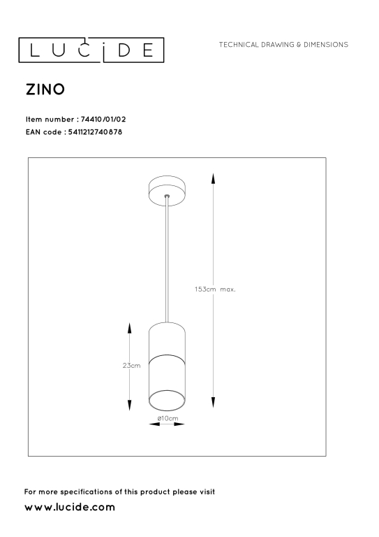 Lucide Zino hanglamp Ø10 goud