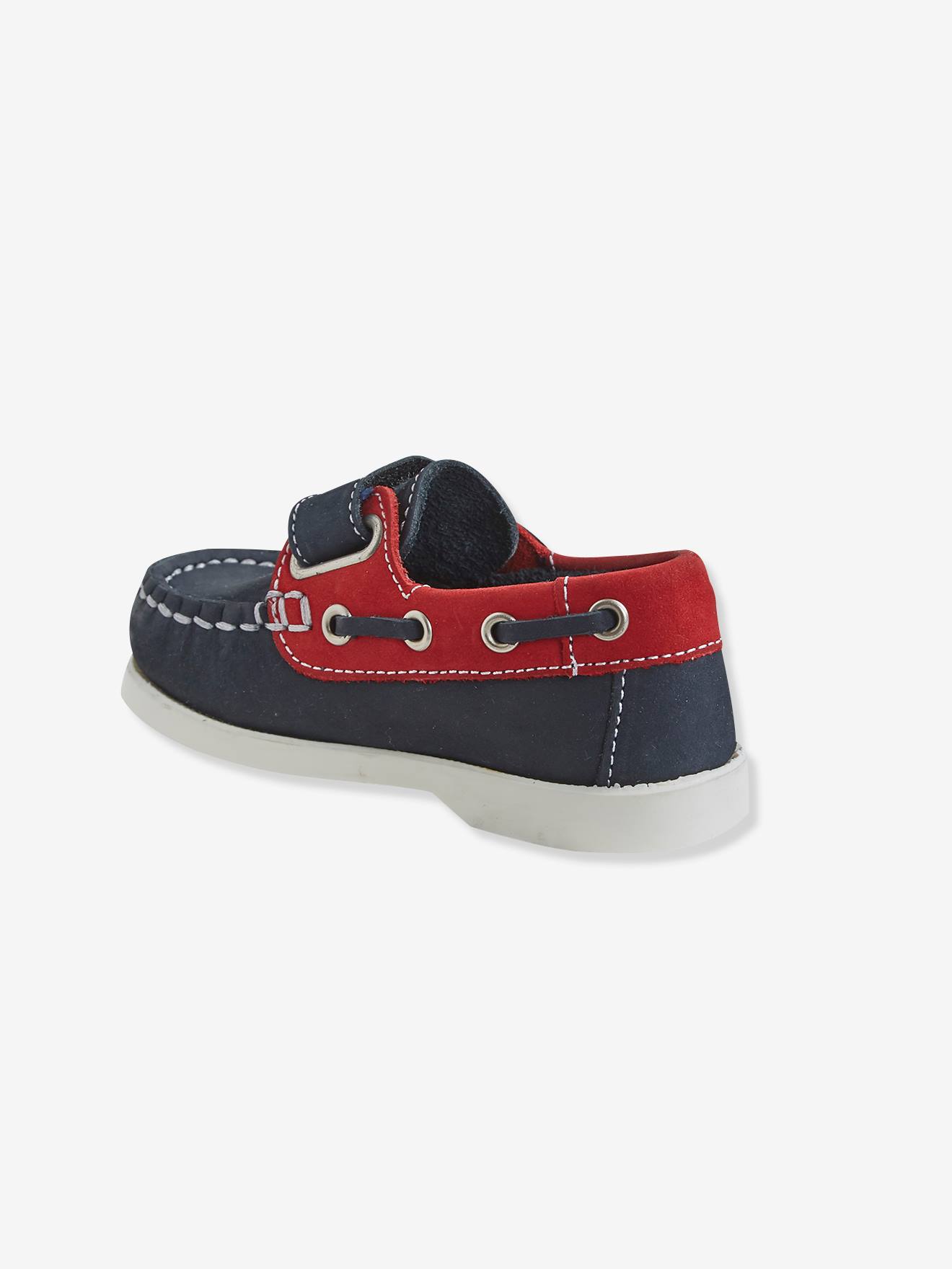 Sapatos náuticos de couro azul-escuro lisos para bebê com estampas.