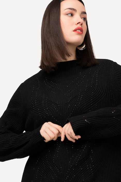 Pullover, Ziersteine, Stehkragen, Langarm