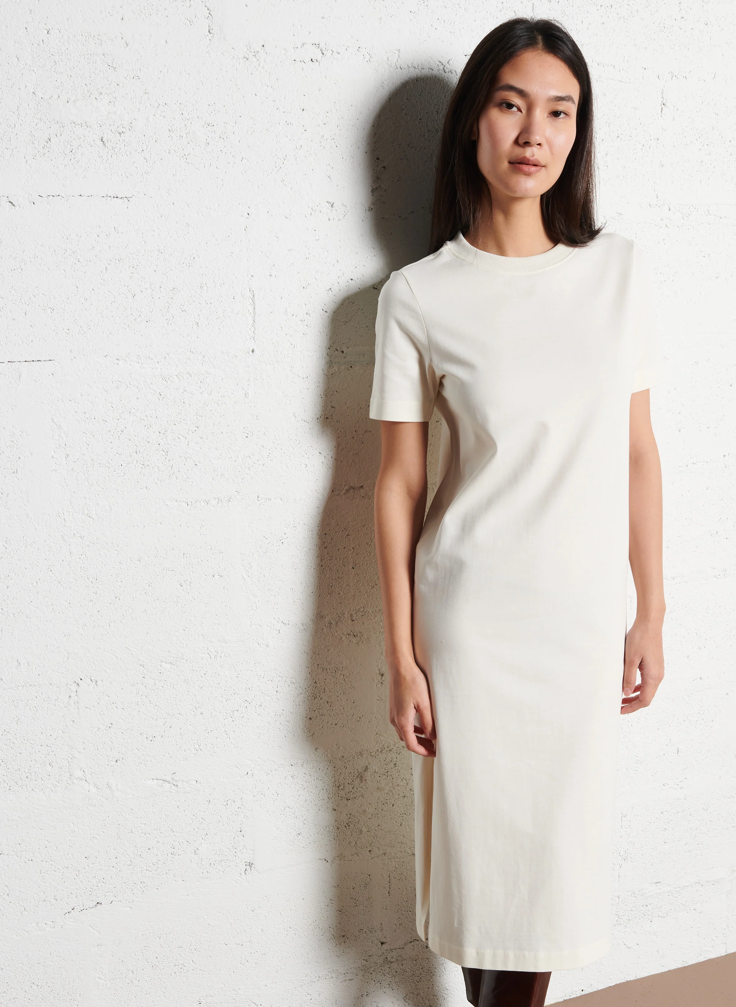 AXEL - Robe longue col rond en coton| Beige