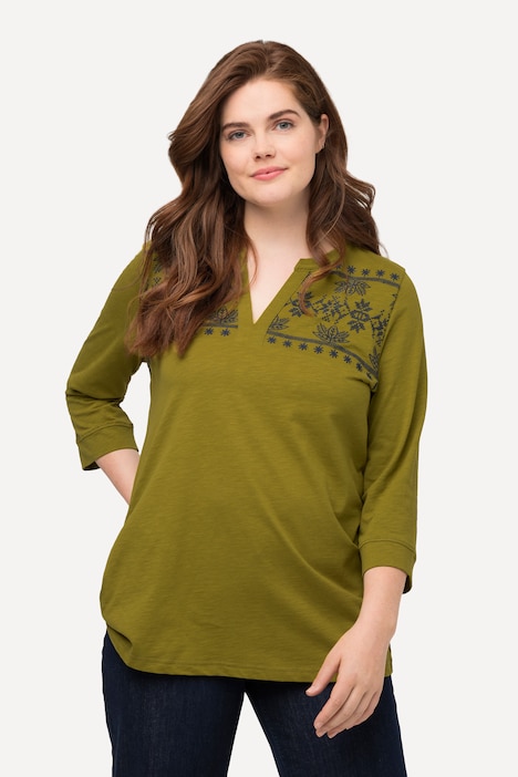Shirt, A-Linie, Tunika-Ausschnitt, 3/4-Arm, Biobaumwolle