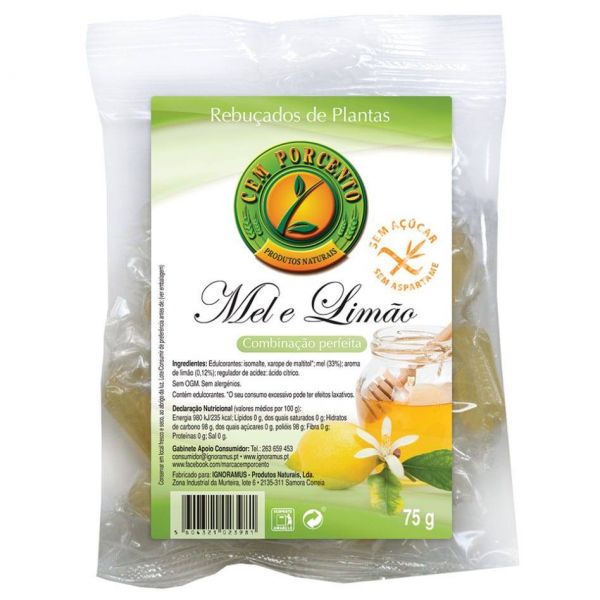 Cem Porcento Rebuçados de Mel e Limão 75g