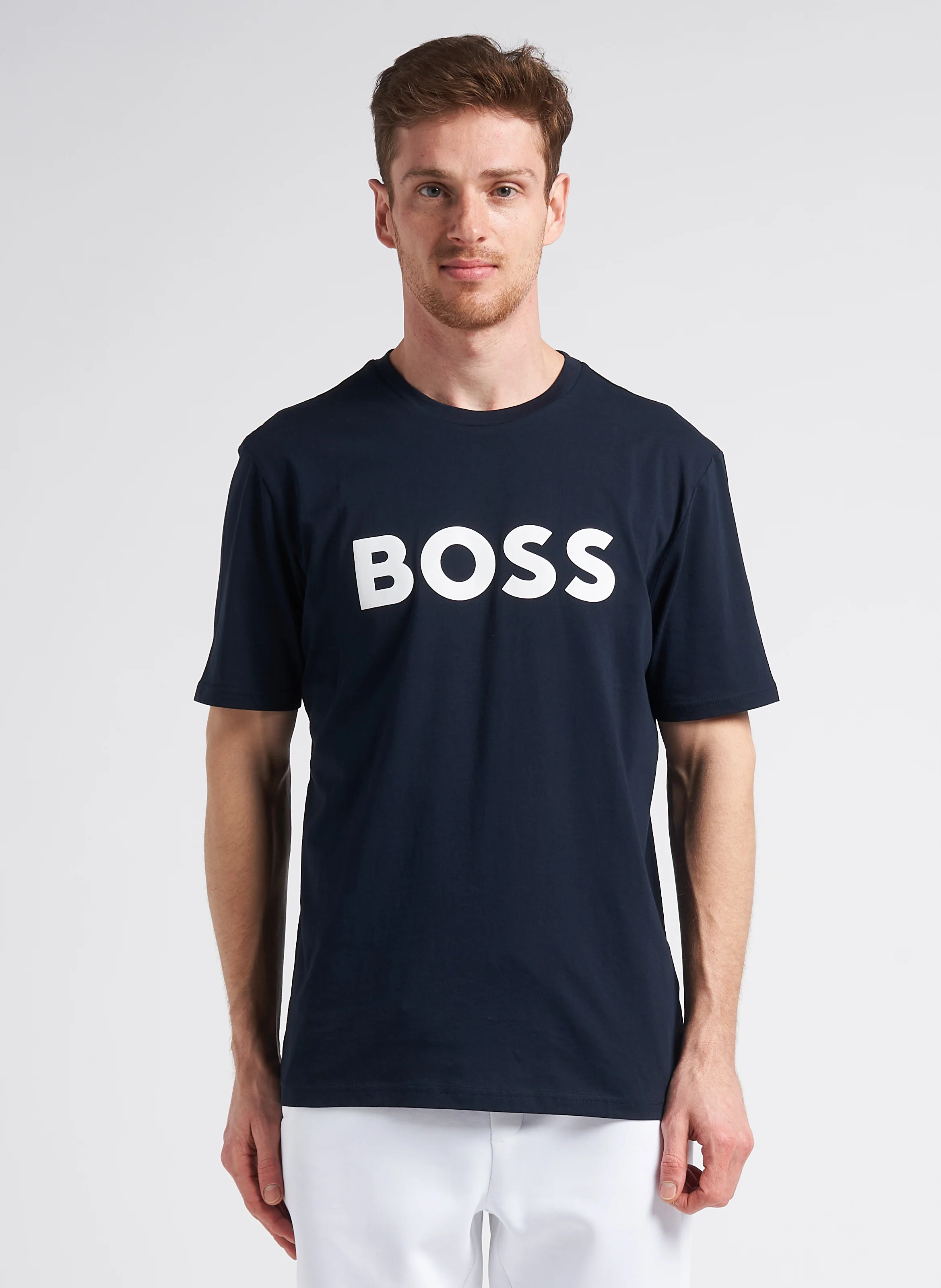 Tee-shirt col rond sérigraphié en coton| Bleu