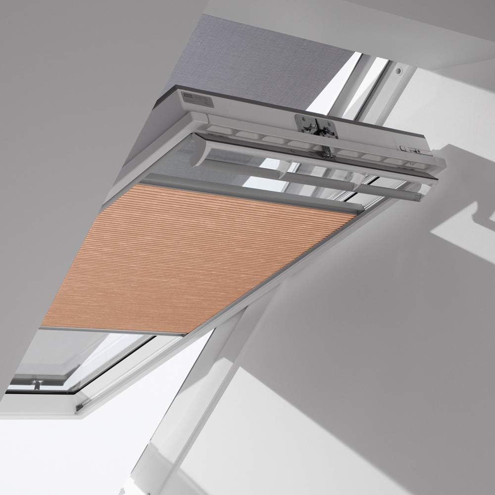 Original VELUX Vorteils-Set ( Faltstore DuoLine + Hitzeschutz-Markise ) für GGL / GPL / GHL / GTL F06 in Stofffarbe 1047 / Uni Schwarz – Markise in 5060 schwarz, Seitenschienen in Silber / FOP F06 1047S