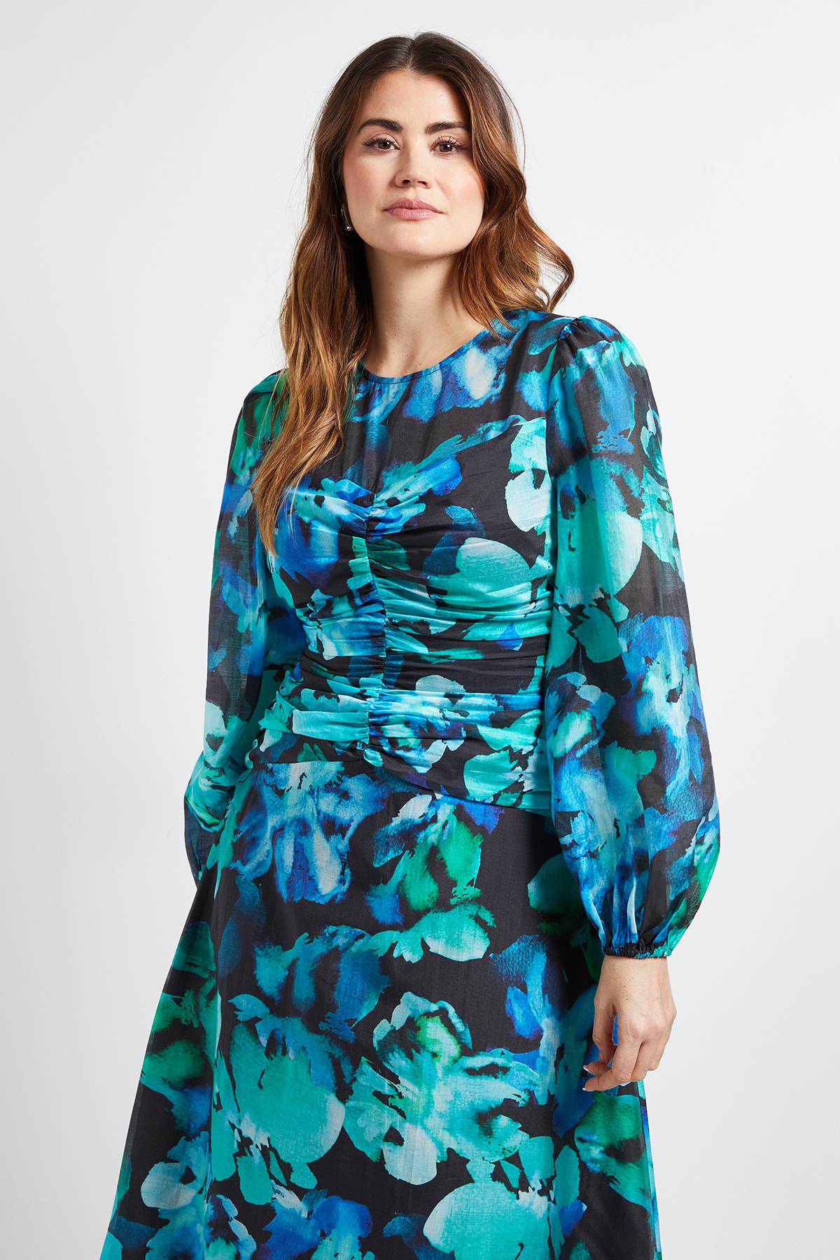 Wallis Robe Midi Froncée À Motif Floral