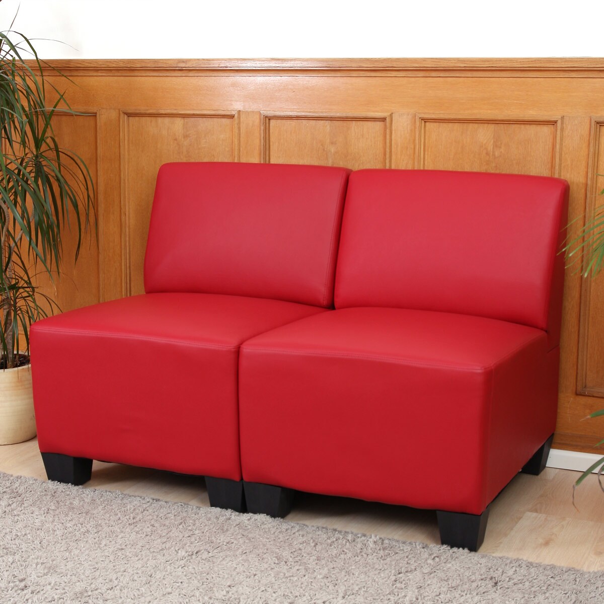 Modular 2-Sitzer Sofa Couch Moncalieri, Kunstleder ~ rot, ohne Armlehnen
