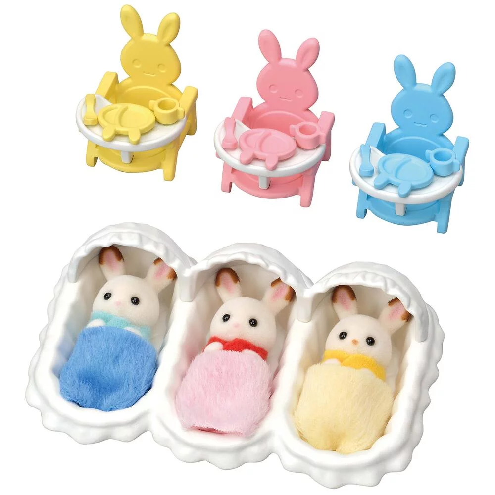 LES TRIPLES LAPIN CHOCOLAT ET ACCESSOIRES PUERICULTURE - SYLVANIAN TOUT POUR LES BEBES