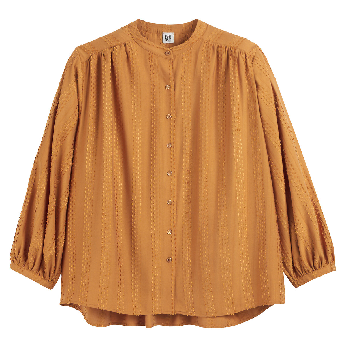COLEÇÕES LA REDOUTE<br>Camisa com gola mandarim e mangas bufantes