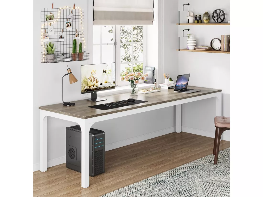 Bureau Informatique, Bureau pour Ordinateur Portable, Table d’étude, Table d'ordinateur Portable, Double Bureau Long, 200 x 70 x 75 cm
