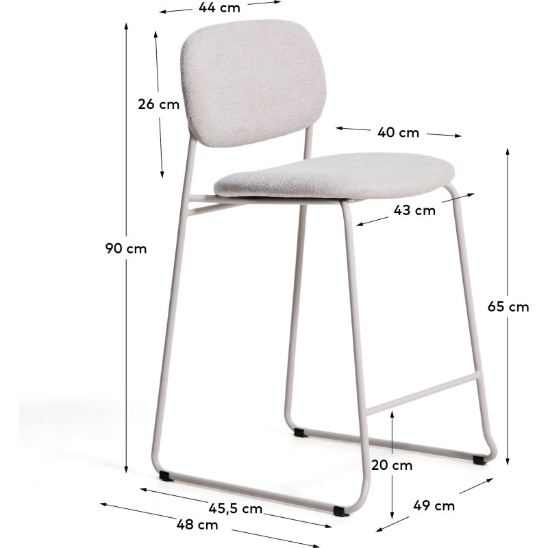 Tabouret empilable Meli en chenille beige et pieds en métal beige H.65 cm