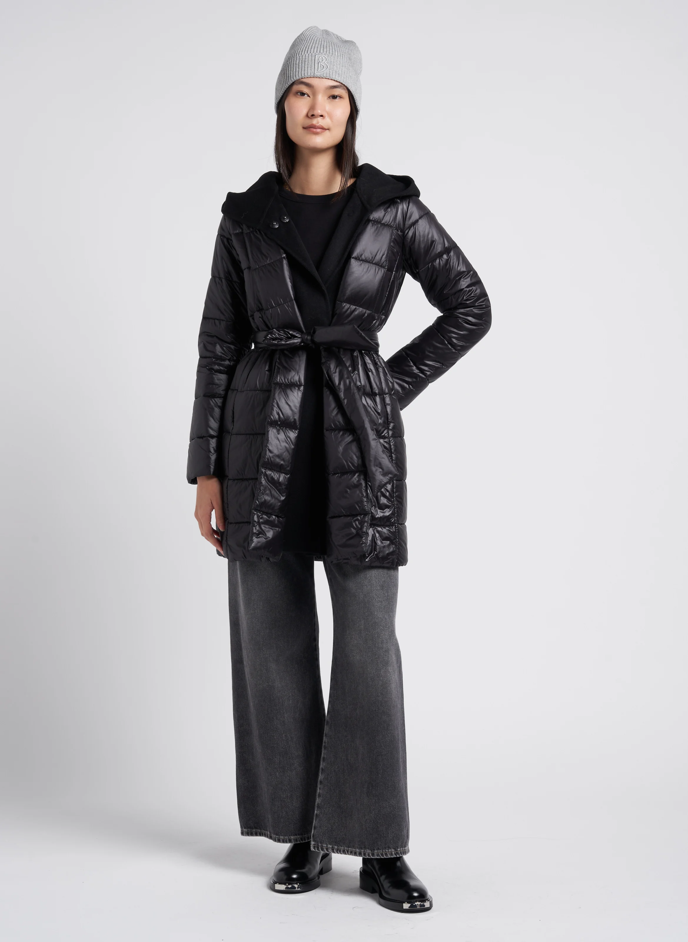 Jean flare taille haute en coton | Noir