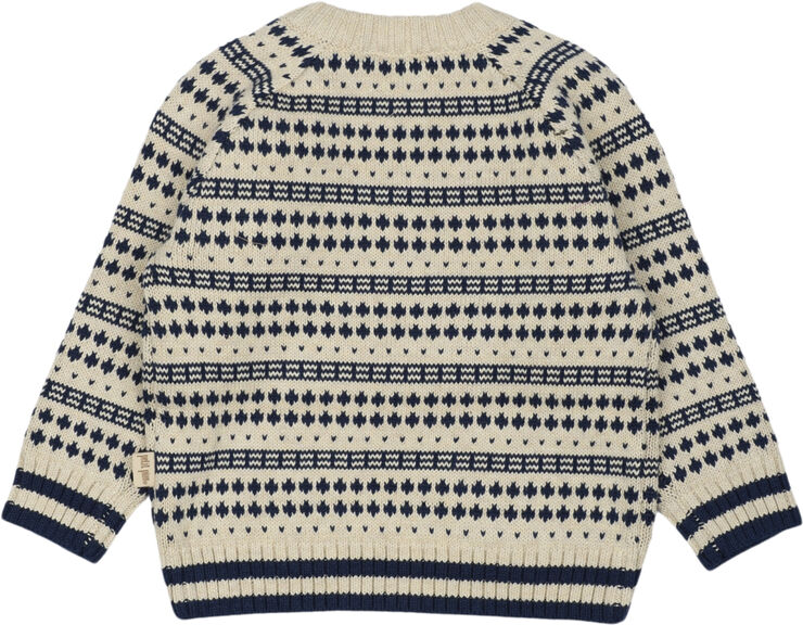 PETIT PIAO O-Neck Light Nordic Knit Sweater Off white/deep co