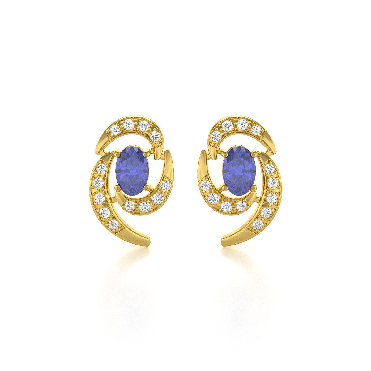Boucles d'oreilles ADEN Or 585 Jaune Fleur Tanzanite et Diamants 2.6grs