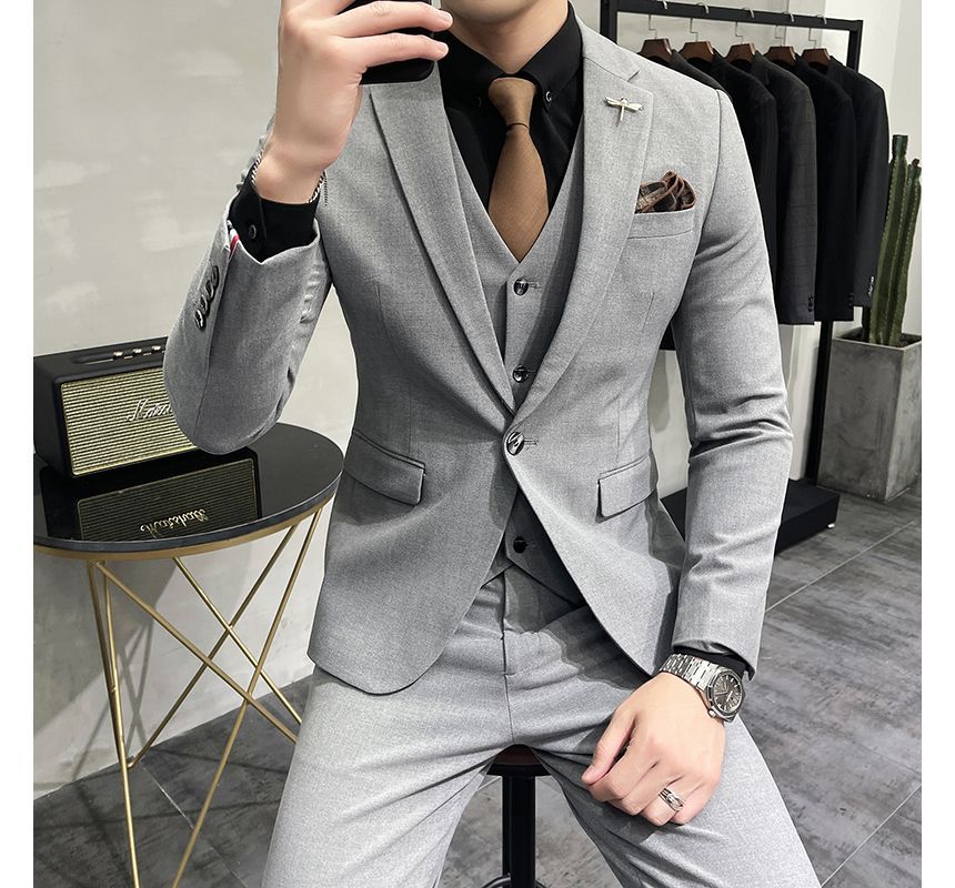 Bay Go Mall - Set: Effen blazer + enkelrijs vest + pantalon