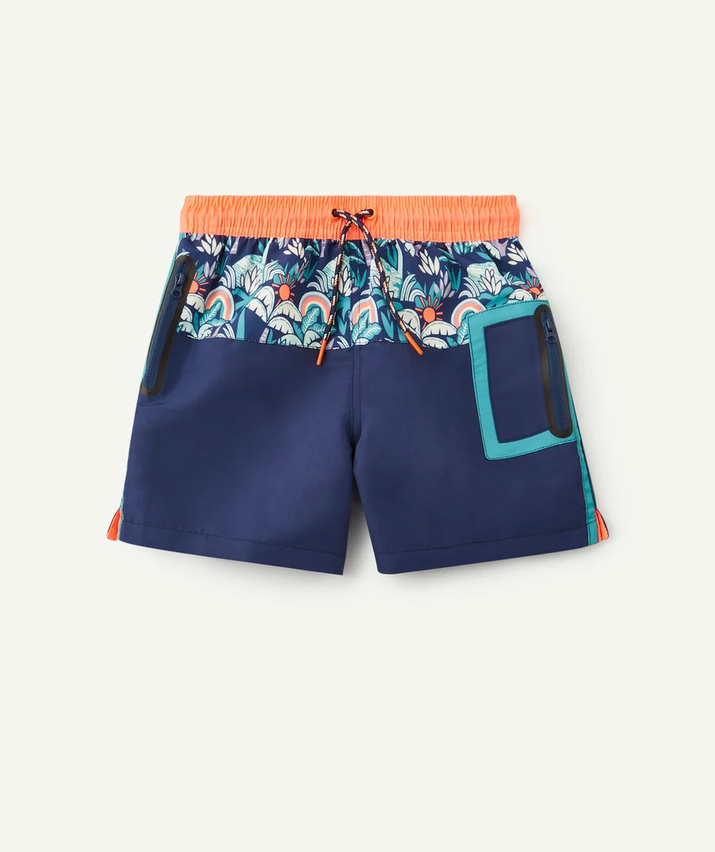 SHORT DE BAIN GARÇON EN FIBRES RECYCLÉES BLEU ET ORANGE