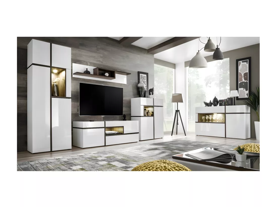 Vaisselier bas, bar CRISS + LED. Vitrine, argentier déco, moderne et design pour votre salon.