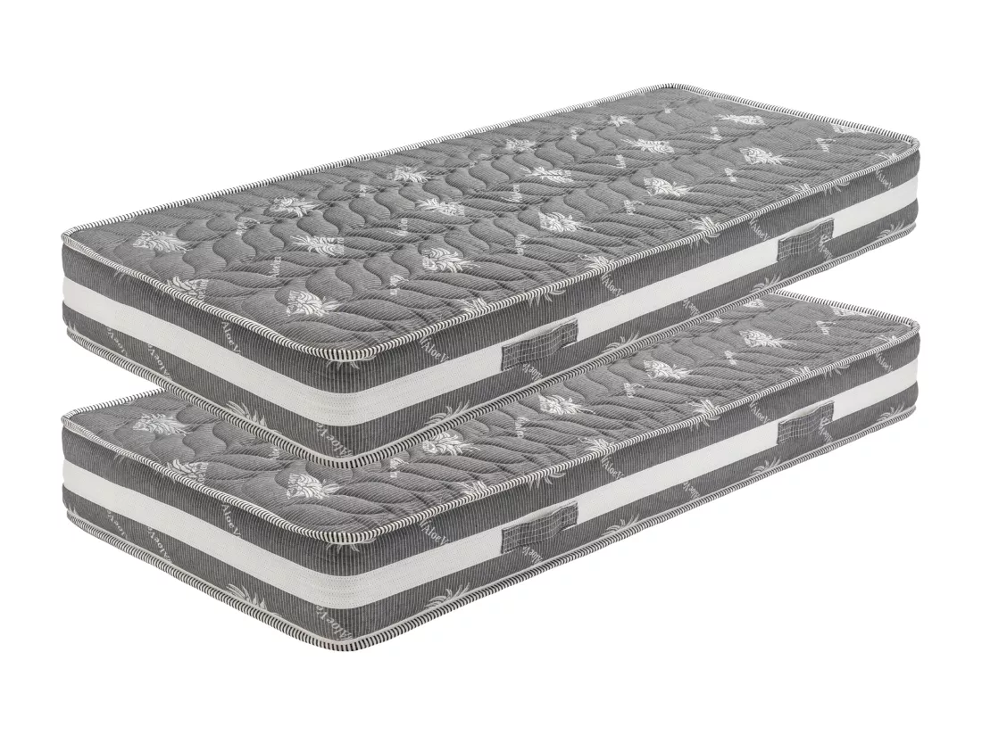 Lot de 2 Matelas s + Alèses 90x190 x 22 cm - Ferme - Face Hiver Laine - ame rembourrage 100 % polesther - âme 100 % poly