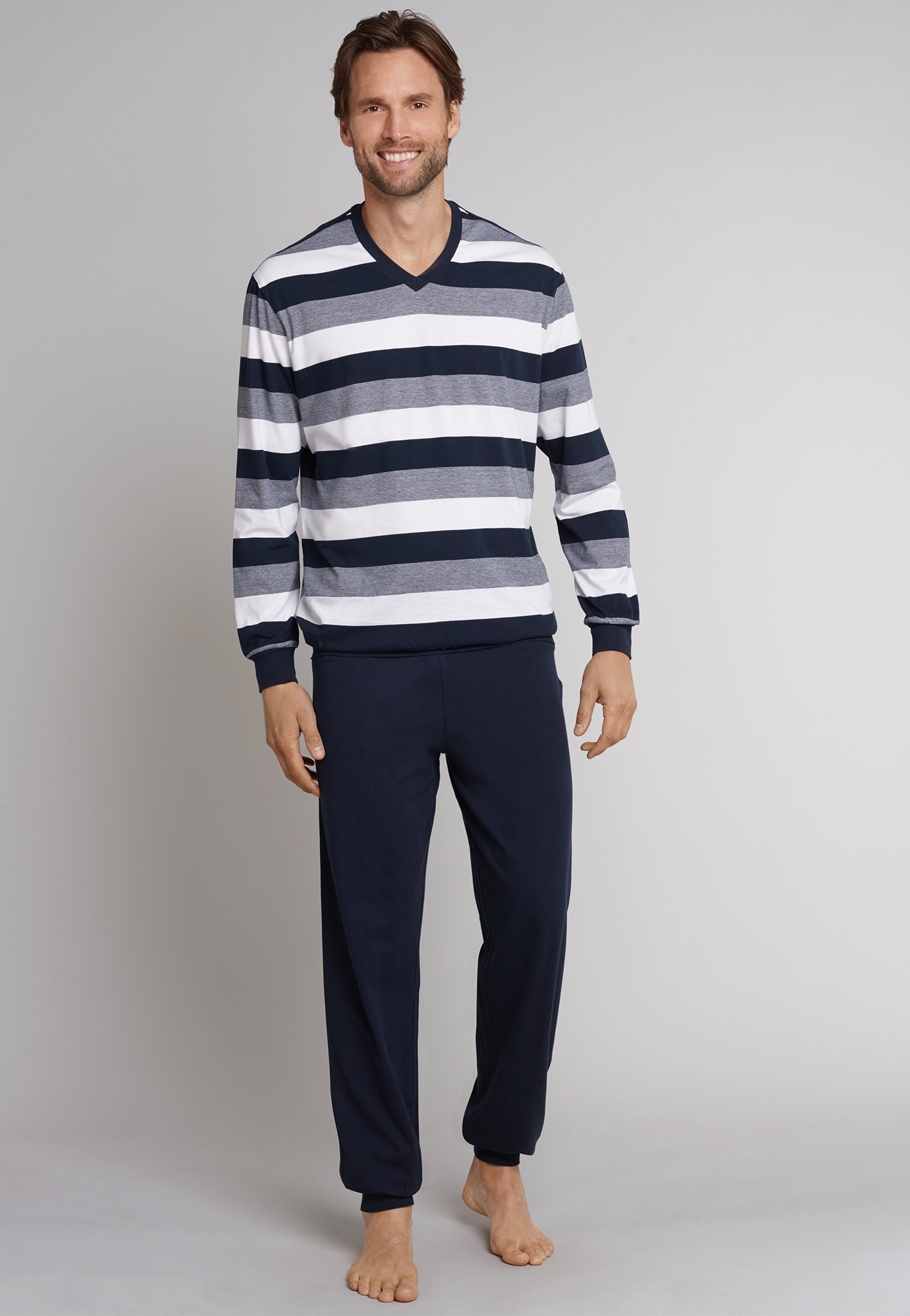Schiesser Pyjama »Dark Sapphire«, 2 Stk. mit Blockringeln