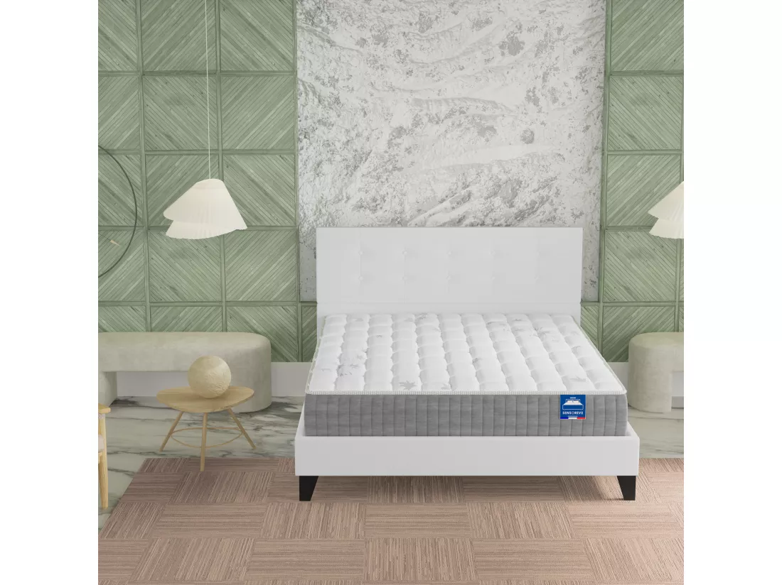 Ensemble Matelas + lit avec tête de lit 140x190 cm ép. 25cm à mémoire de forme