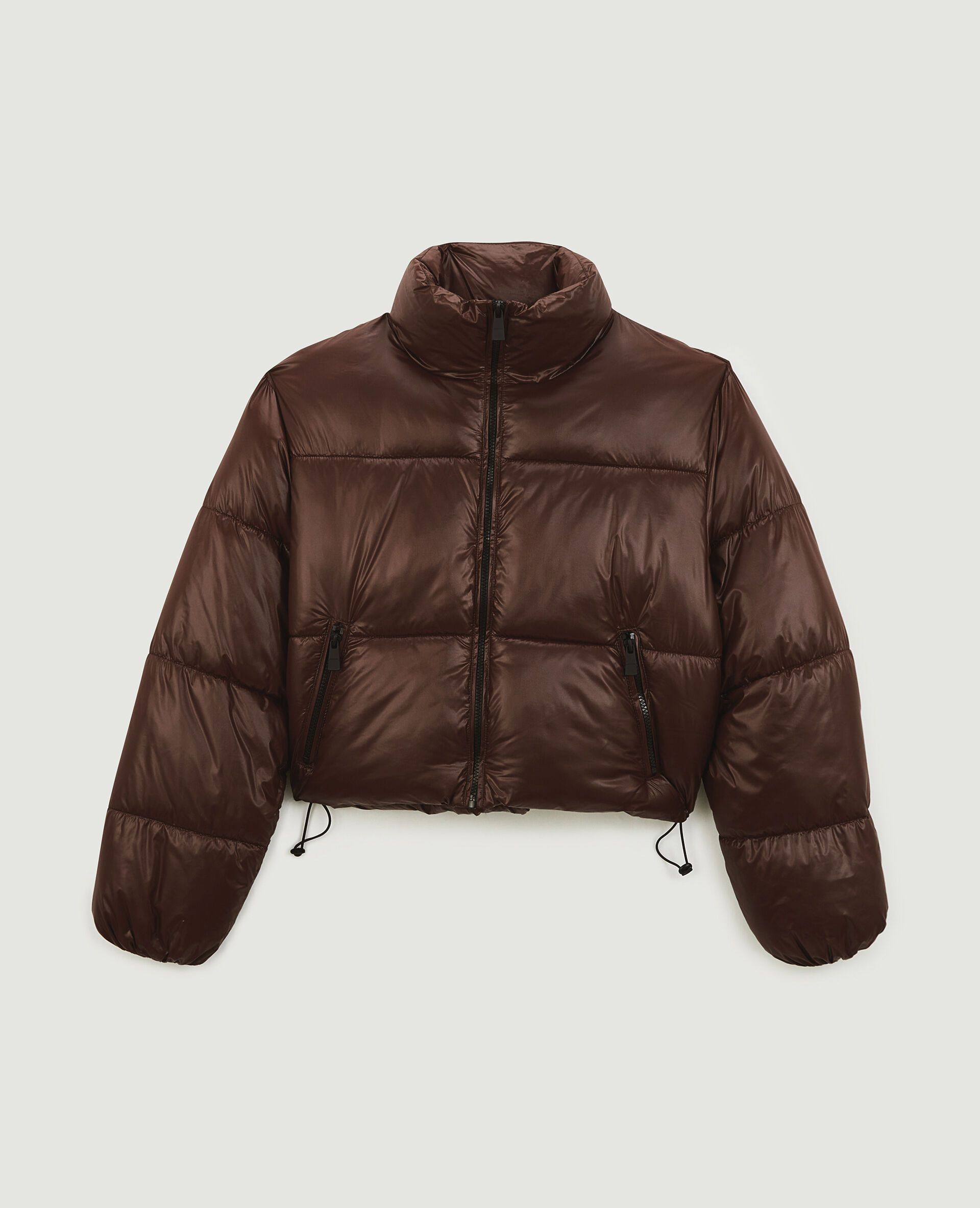 Doudoune courte matière brillante - Marron