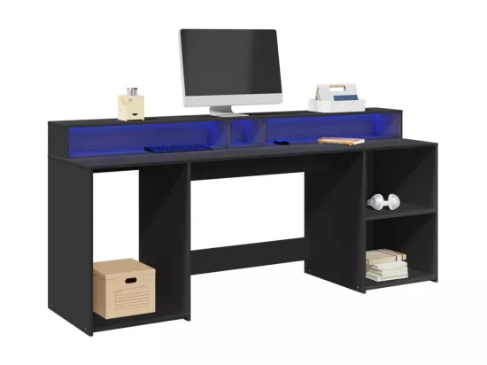 Bureau avec lumières LED noir 200x55x91 cm bois d'ingénierie