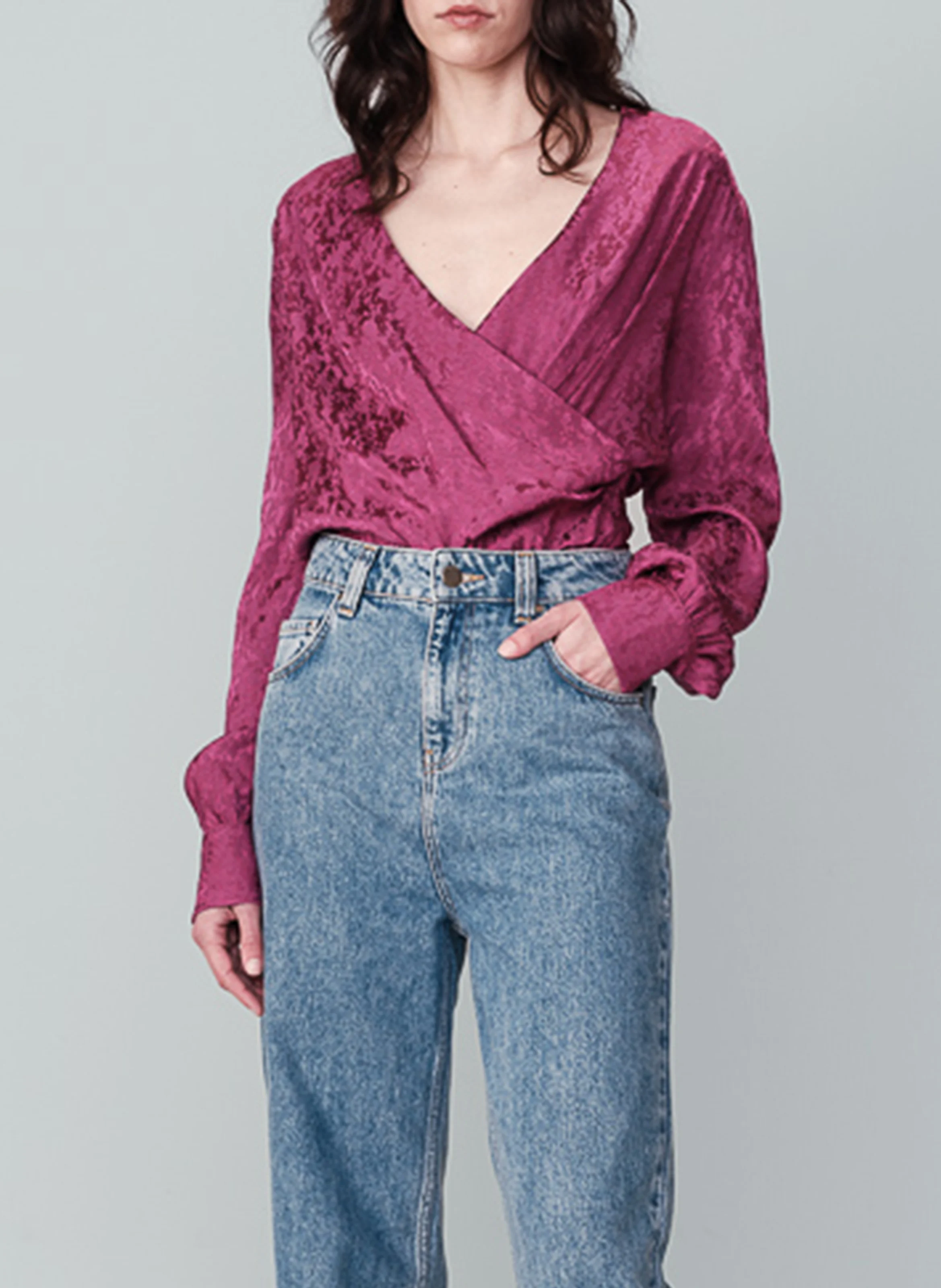NONNA - Blouse droite cache-cœur drapée | Rose