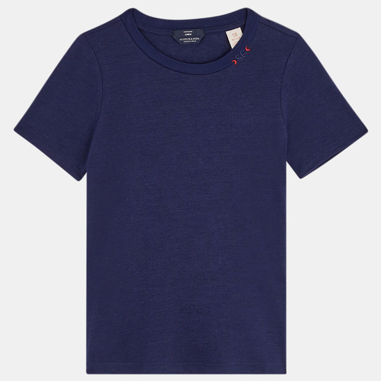 Scotch & Soda T-Shirt en Lin mélangé détail col bleu marine