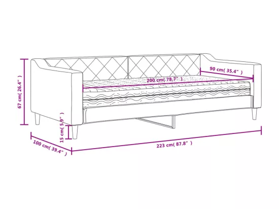 Lit de jour avec matelas crème 90x200 cm tissu