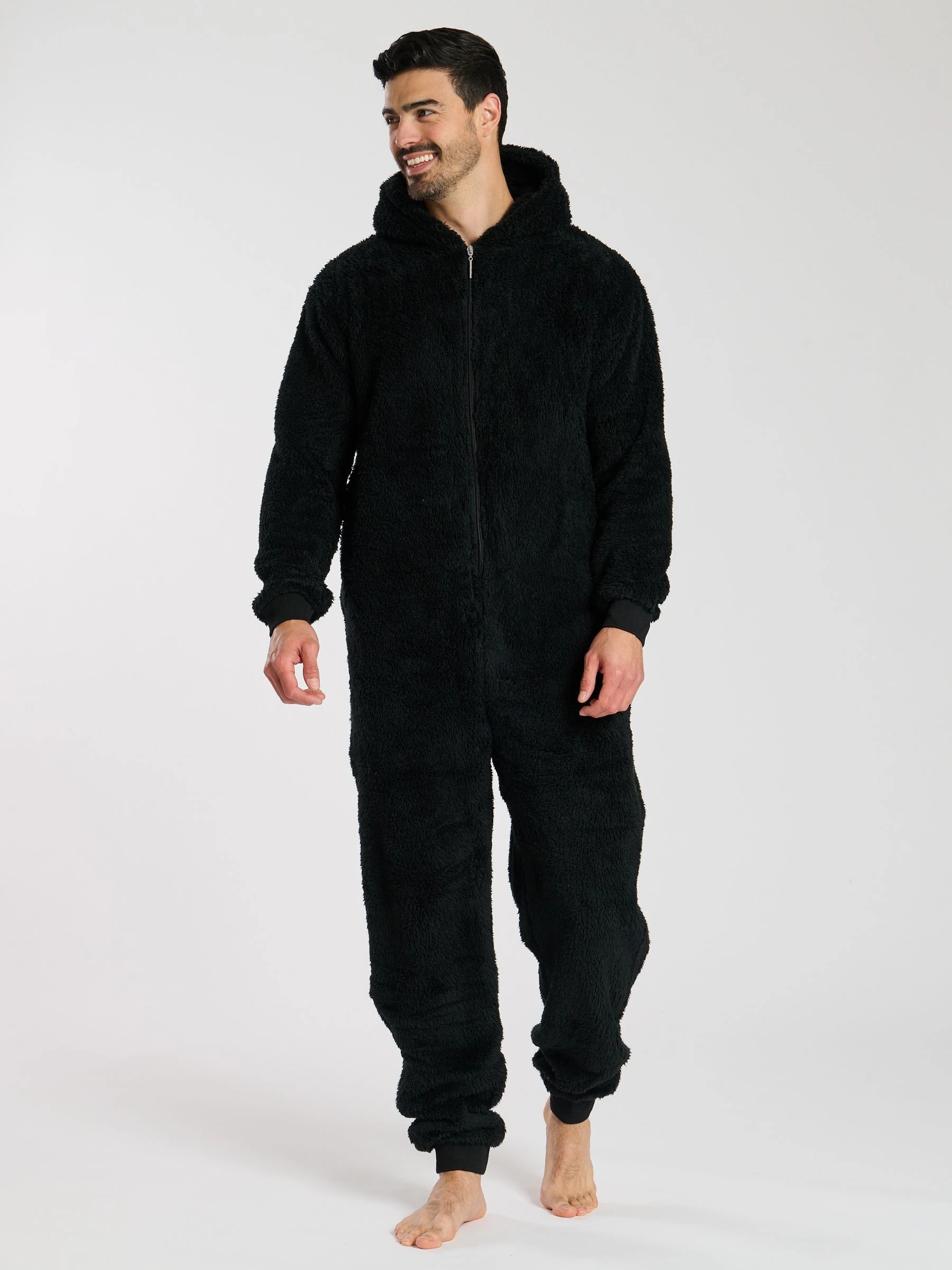 Zwart - Loungeable Sherpa All-in-one met capuchon voor heren
