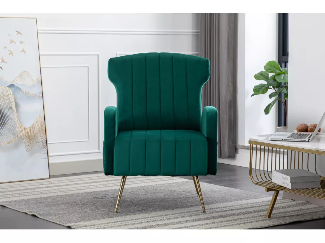 Chaise Décorative En Velours，pieds Métalliques Dorés，fauteuil Confortable，haut Dossier