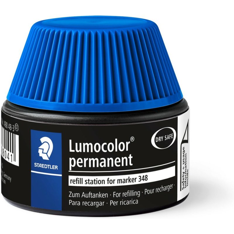 Recharge marqueur permanent staedtler lumocolor 488 48    pour marqueurs compacts 348   flacon 20ml coloris bleu