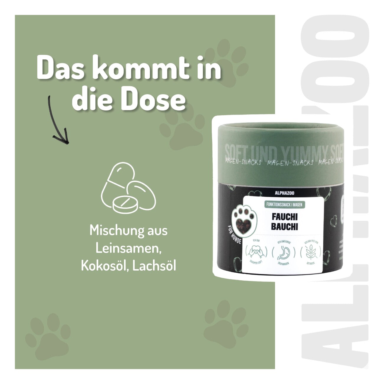 ALPHAZOO Fauchi Bauchi 60g I Funktionssnack für Magen & Darm