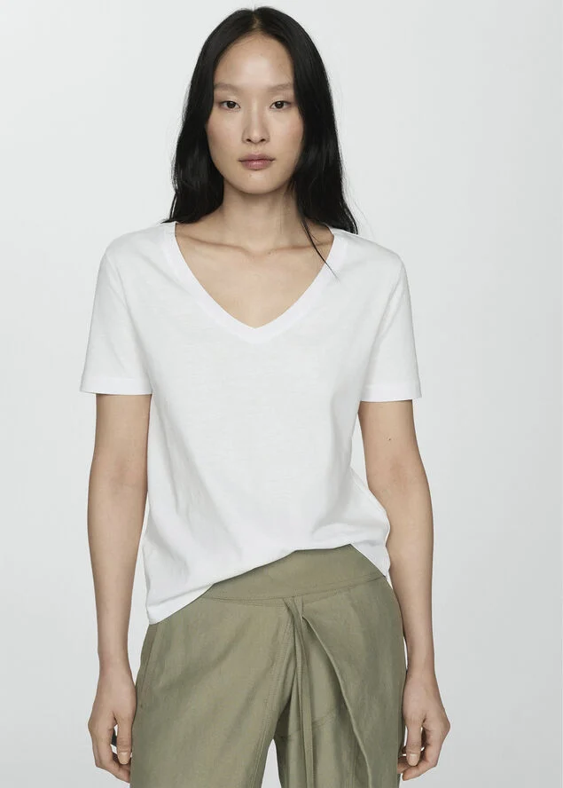MANGO Short-sleeved cotton t-shirt White