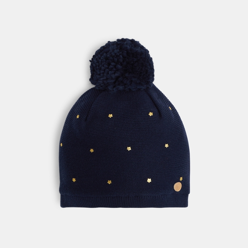 Bonnet étoilé à pompon interchangeable bleu fille